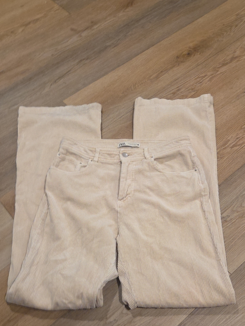 Zara Light Cream Corduroy Wide-Leg Jeans